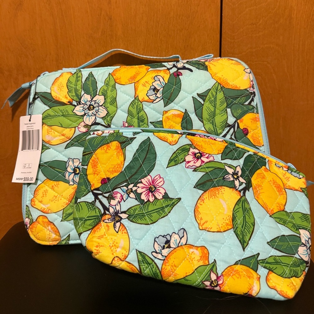 Vera Bradley lemon print set tablet case and makeup bag